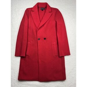 J Crew Coat Womens 2 Red 100% Wool Double Breasted Long Winter Dressy Overcoat